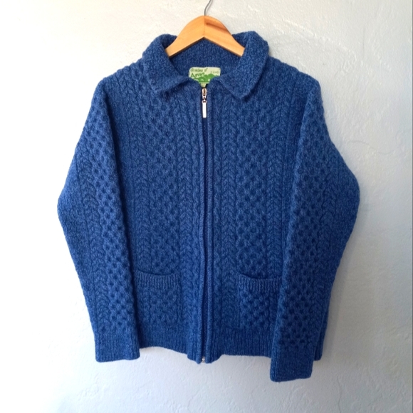 Shades Of Aran 100% Merino Wool Zip Up Cardigan Blue L - Picture 16 of 16